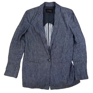 Banana Republic Women's Blazer Blue Linen One Button Casual Size 4